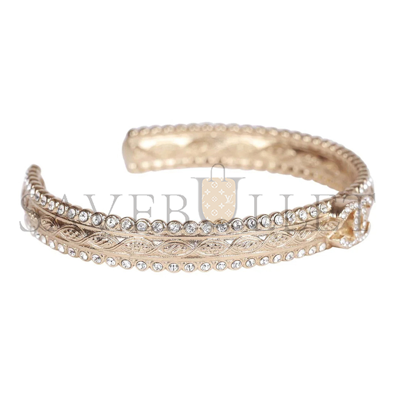 CHANEL CRYSTAL MANCHETTE CC GOLD CUFF BRACELET AB5843